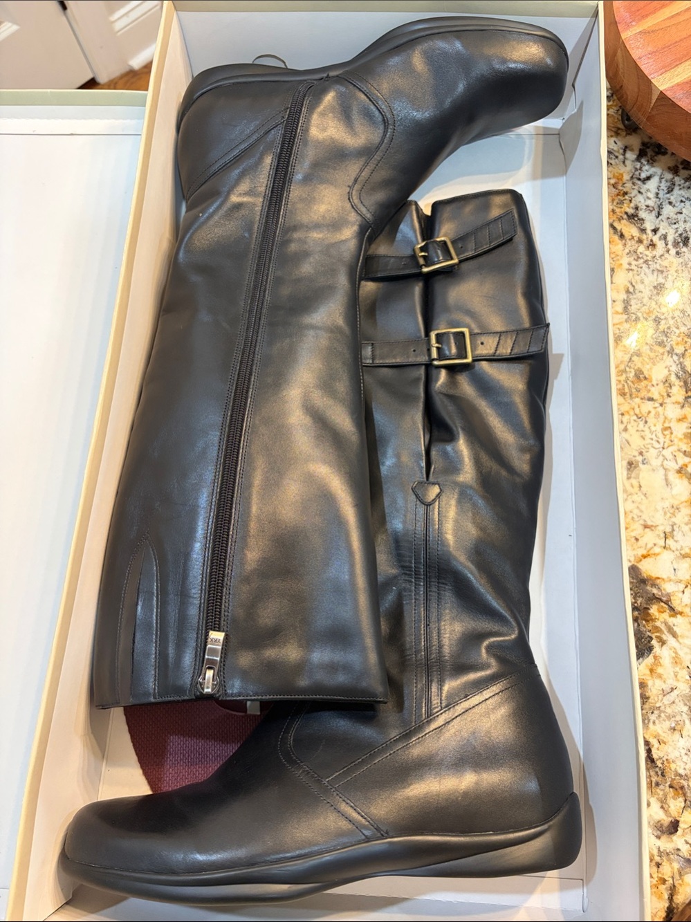Women's Black Leather Combat & Moto Boots with Buckle Detail